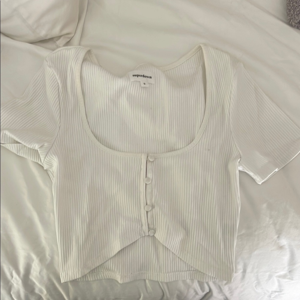 Superdown White Ribbed Crop Top